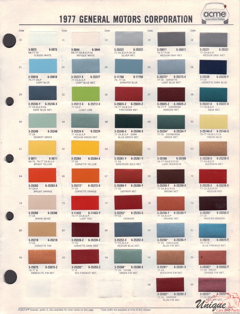 1977 General Motors Paint Charts Acme 1